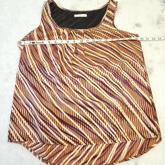 Hinge Women's Medium 100% Silk Sleeveless Blouse with Colorful Stripe Pattern - Picture 4 of 10